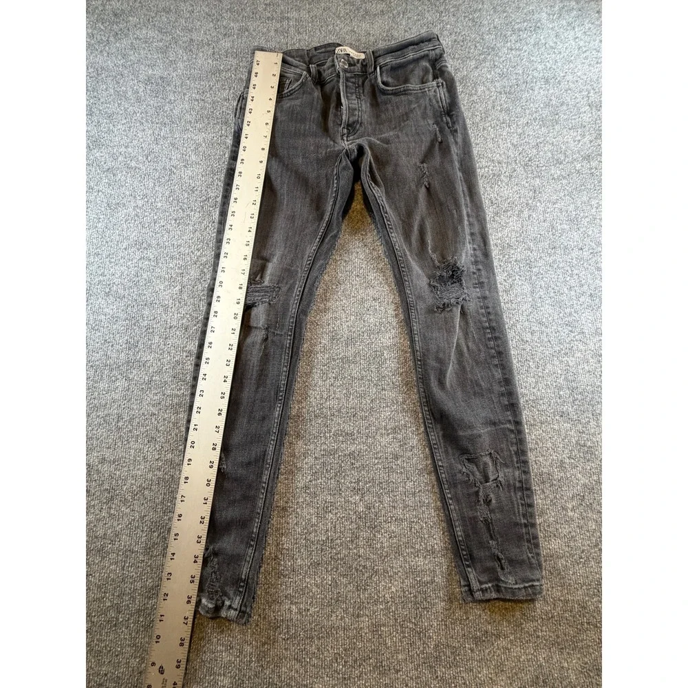 Zara Man Skinny Distressed Jeans Faded Black Ripped Denim Size 32